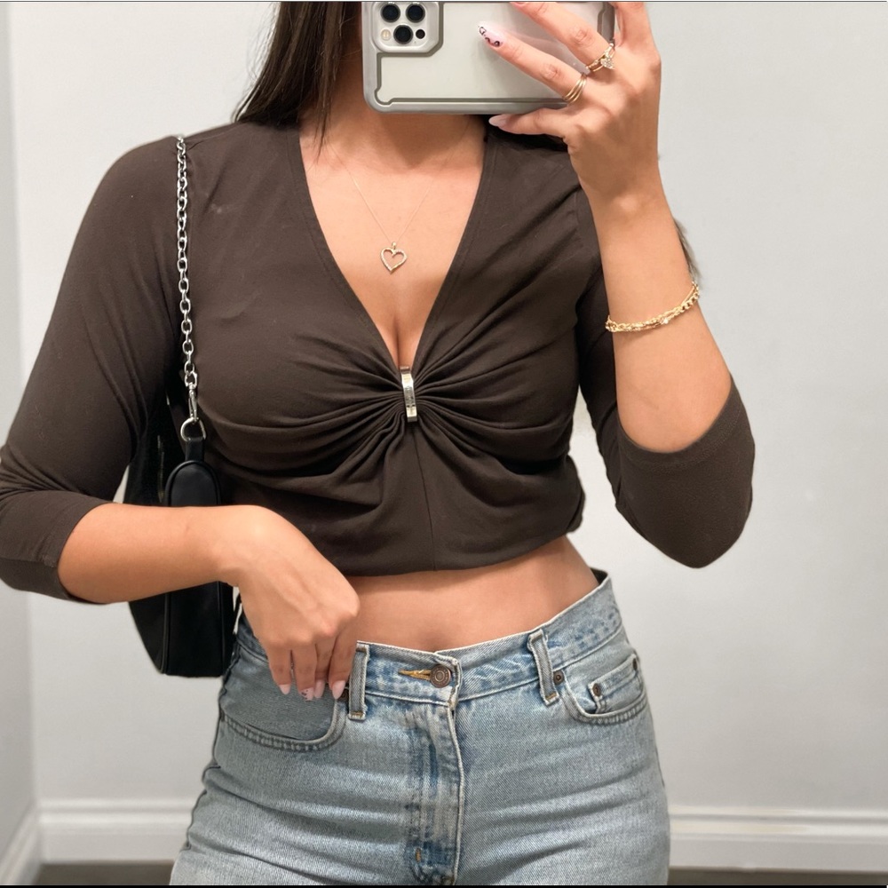 Michel Kors brown long sleeved crop top🦋